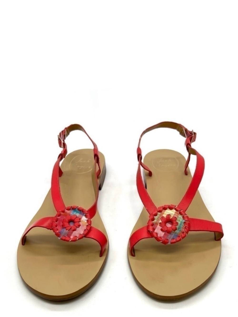 Jack Rogers Leather Sandals Size 7.5 Pink Plaid Strappy Ankle Strap with Buckle